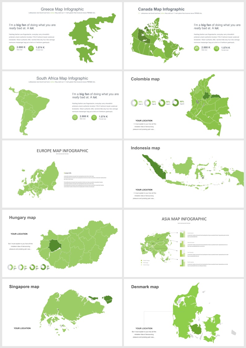 30 套绿色世界地图PPT图表合集.pptx